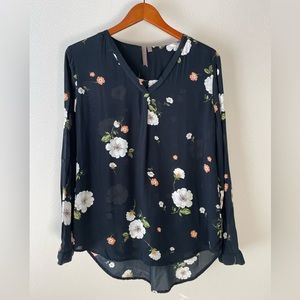 Brina & Em Lemmy Black Floral Top Size L